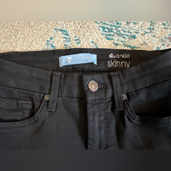 7 For All Mankind B air The Ankle Skinny Jeans Black White Leather Stripes - Picture 5 of 9